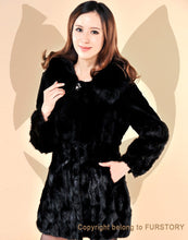 Load image into Gallery viewer, Long Winter Outwear Natural Rex Rabbit Fur Overcoat with Fox Fur Trim Hood