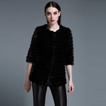 Load image into Gallery viewer, Women&#39;s Natural Mink Fur Coat Women Half Sleeve Stripes 13087