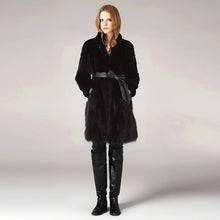 Load image into Gallery viewer, Natural Rabbit Fur Overcoats with Fox Fur Overcoat Belt Slim Winter Coat