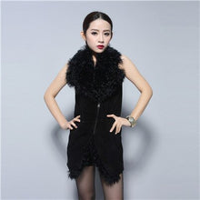 Load image into Gallery viewer, Genuine Pig Leather Suede Women&#39;s Vest  with Real Lamb Fur Collar