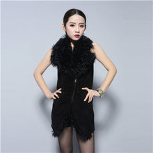 Load image into Gallery viewer, Genuine Pig Leather Suede Women&#39;s Vest  with Real Lamb Fur Collar