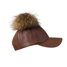 Load image into Gallery viewer, Women Baseball Cap with Fluffy Real Fur Detachable Pompom Streetwear Hip Hop Cool Hat Fur Story 17606