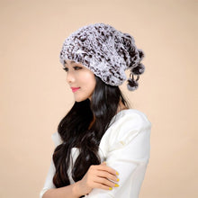 Load image into Gallery viewer, Women&#39;s Hats Knitted Real REX Rabbit Fur Beanie Hat 14603