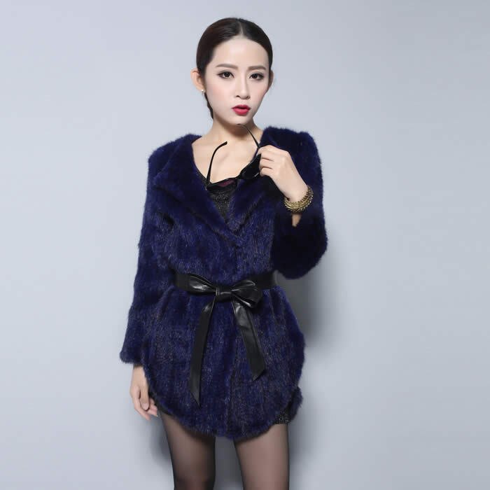 Natural Mink Fur Knitting Coat  Jacket Overcoat Long Length Version Outerwear Full Sleeve
