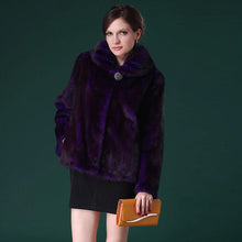 Load image into Gallery viewer, Natural Mink Fur Coat Big Fur Collar Full Pelt Whole Leather Fur Overcoat