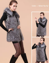 Load image into Gallery viewer, Silver Fox Fur Vest with Fur Collar Waistcoat Long Jacket Winter Overcoat  Women Dress