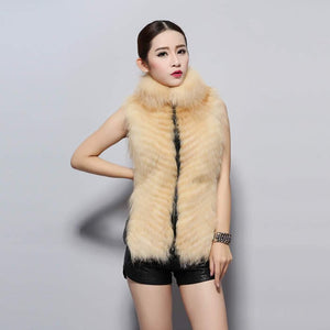 Natural Fox Fur Vest Fashion Warm Outerwear Sleeveless Women Short Jacket