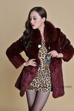 Load image into Gallery viewer, Real REX Rabbit Fur Coat Fox Fur Collar Long Winters&#39; Coat Jacket Women&#39; Overcoat 3 Colors Top Quality Fur FS13064