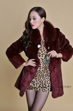 Load image into Gallery viewer, Real REX Rabbit Fur Coat Fox Fur Collar Long Winters&#39; Coat Jacket Women&#39; Overcoat 3 Colors Top Quality Fur FS13064
