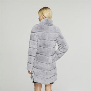 Women's Genuine Rabbit Fur Coat Women  Zip Stand-up Collar  Winter jacket  18131
