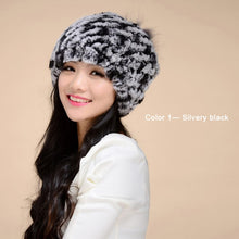 Load image into Gallery viewer, Real Rex Rabbit Fur Hat Double-use Scarf  Cap Fox Fur Decoration Pompom 14604