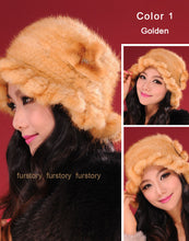 Load image into Gallery viewer, Womens Beanies Knitted Real Mink Fur Hat Cloche Hat Fedoras 13613