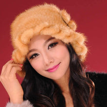 Load image into Gallery viewer, Womens Beanies Knitted Real Mink Fur Hat Cloche Hat Fedoras 13613