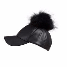 Load image into Gallery viewer, Women Baseball Cap with Fluffy Real Fur Detachable Pompom Streetwear Hip Hop Cool Hat Fur Story 17606