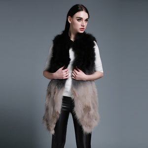 Women's Long Real Raccoon Fur Vest Cocoon Style Gilet Gradient Color Female Waistcoat 15292