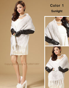 Real Knitted Mink Fur Shawl Stole Wrap Cape Poncho Coat Garment Various Colors Fur Story FS070306