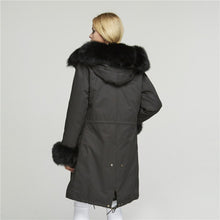 Load image into Gallery viewer, Fur Story FS18113 Women&#39;s Genuine Rabbit Fur Lining Big Hood Jacket Fur Cuffs and Placket Women Parka