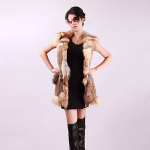 Women's Nature Rabbit Fur Vest  Winter Warm Outwear Waistcoat 152112