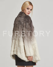 Load image into Gallery viewer, Women&#39;s Knit Real Rabbit Fur Coat Slit Jacket Winter Warm Coat Gradient 17140