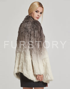 Women's Knit Real Rabbit Fur Coat Slit Jacket Winter Warm Coat Gradient 17140