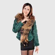 Load image into Gallery viewer, Rabbit Fur Coat Women&#39;s with Big Raccoon Fur Collar Real Natural Fur Coats Female