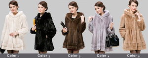 Women's Coats Real Mink Fur Coat Hoodie Slim Waist Style 16054