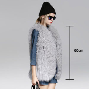 Women's Real Lamb Fur Vest Natural Fur Waistcoat Furry Sleeveless Garment 16202