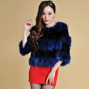 Real Rabbit Fur + Raccoon Fur  Coat Short Jacket  Overcoat FS13025