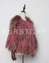 Load image into Gallery viewer, Women&#39;s Real Raccoon Fur Coat Contrast Color Jacket Winter Knitted Jacket  17172