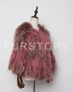 Women's Real Raccoon Fur Coat Contrast Color Jacket Winter Knitted Jacket  17172