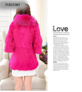 Natural Rabbit Fur Coat Jacket Real Raccoon Dog Fur Collar Trim Thick Jacket
