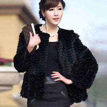 Load image into Gallery viewer, Women Genuine Rabbit Fur Coat Flower Decoration Overcoat Jacket 010131