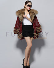 Load image into Gallery viewer, Natural Rabbit Fur Coat Supper Big Raccoon Fur Collar Women Overcoat Winter Outwear