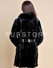 Load image into Gallery viewer, Real Mink Fur Coat Fox Fur Collar Jacket Overcoat Ladies&#39; Garment Black FS13061