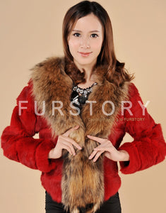 Rabbit Fur Coat Women's with Big Raccoon Fur Collar Real Natural Fur Coats Female