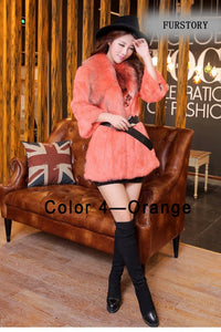 Natural Rabbit Fur Coat Jacket Real Raccoon Dog Fur Collar Trim Thick Jacket
