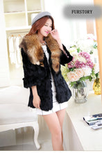 Load image into Gallery viewer, Natural Rabbit Fur Coat Jacket Thick Jacket Winter Long Overcoat