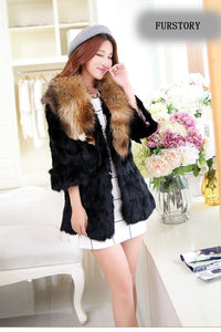 Natural Rabbit Fur Coat Jacket Thick Jacket Winter Long Overcoat