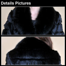 Load image into Gallery viewer, Real Rabbit Fur Coat Fox Fur Collar and Cuff Jacket Overcoat Womens&#39; Garment Winter Coat FS13074