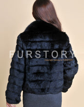 Load image into Gallery viewer, Real Rabbit Fur Coat Fox Fur Collar and Cuff Jacket Overcoat Womens&#39; Garment Winter Coat FS13074