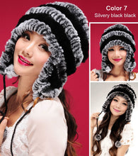 Load image into Gallery viewer, Real knitted Rex rabbit fur hat Beanie skullies cap ear muff earwarmer 060123