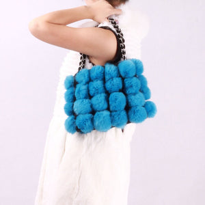 LARGE size  lovely Real Rabbit Fur ball bag handbag side bag Shoulder bag totes size 24*30 FS040106