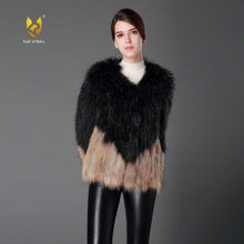 Load image into Gallery viewer, Women's Real Knitted Raccoon Fur  Coat Winter Fashion Patchwork Jacket 161172