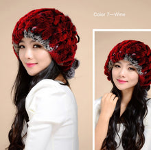 Load image into Gallery viewer, Real Rex Rabbit Fur Hat Double-use Scarf  Cap Fox Fur Decoration Pompom 14604