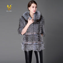 Load image into Gallery viewer, Women&#39;s Genuine Fox Fur Coat Raccoon Collar Slim Belt Short Sleeve Fur Coats  151167