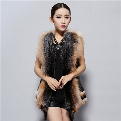 Women's Natural Fox Fur Vest with Genuine Sheep Leather Back Street Style