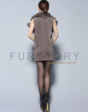 Load image into Gallery viewer, Genuine Pig Leather Suede Women&#39;s Vest  with Real Lamb Fur Collar