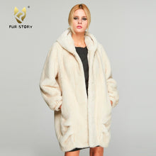 Load image into Gallery viewer, Fur Story FS18118 Women&#39;s Genuine Mink Fur Long Coat Winter Warm Hood Cocoon Jacket