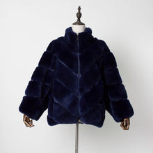 Load image into Gallery viewer, Women&#39;s Coats Real rabbit Fur Coat with Bat Sleeve Winter jacket Stand collar 17156