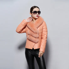 Load image into Gallery viewer, Genuine Sheep Leather Down Jacket Fox Fur Collar Thick Jacket Winter Overcoat